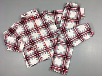 Pyjama 2 pcs flannelle blanc à carreaux rouge étoiles