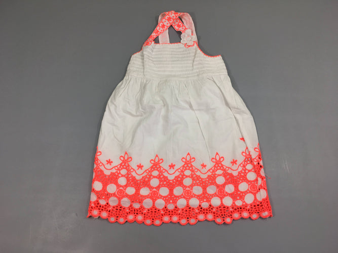 Robe fines bretelles blanche broderies orange néon, moins cher chez Petit Kiwi