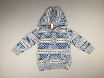 Pull à capuche gris - motifs géométriques