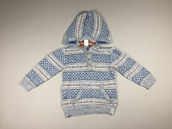 Pull à capuche gris - motifs géométriques, moins cher chez Petit Kiwi