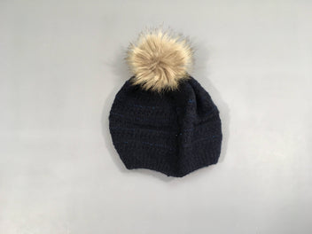 Bonnet bleu foncé fils irisé pompon