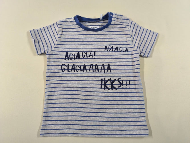 T-shirt m.c gris rayé bleu "Aglagla Aglagla!", moins cher chez Petit Kiwi