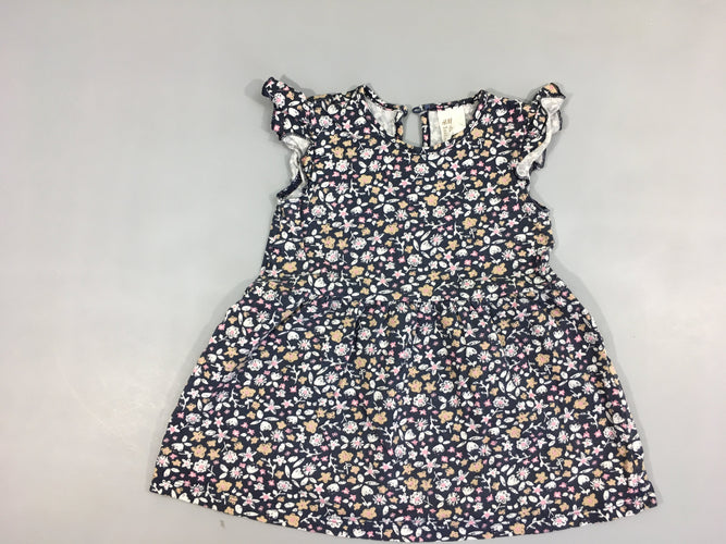 Robe m.c jersey bleu marine fleurs, moins cher chez Petit Kiwi