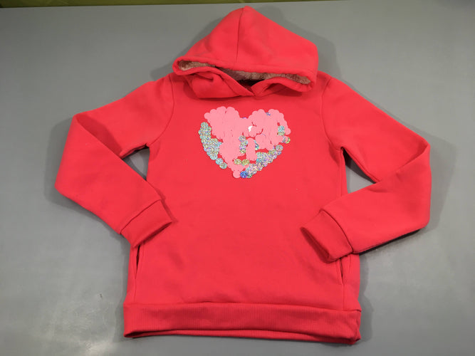 Sweat rose à capuche coeur sequins, bouloché, moins cher chez Petit Kiwi