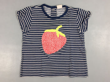 T-shirt m.c bleu marine rayé blanc, flocage fraise