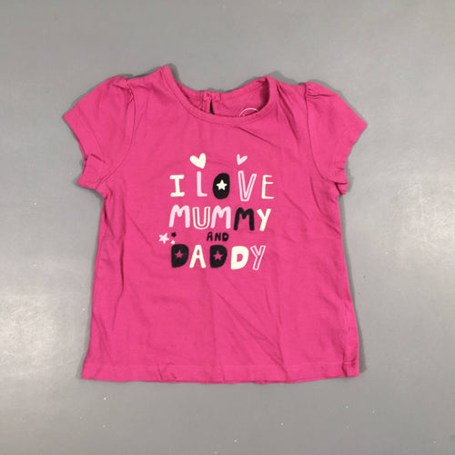 T-shirt m.c rose" I love my mummy and daddy" 100% cotons, moins cher chez Petit Kiwi