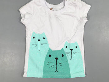 T-shirt m.c blanc  3 chats bleus 100% cotons