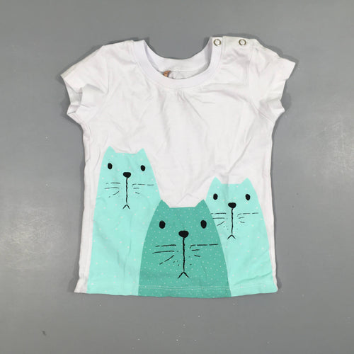 T-shirt m.c blanc  3 chats bleus 100% cotons, moins cher chez Petit Kiwi