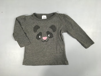 T-shirt m.l gris chiné  tête de panda 69% polyester 31% coton