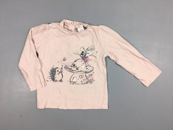 T-shirt m.l rose pâle champignon, fée, hérisson 100% coton