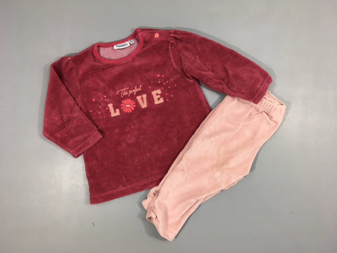 Pyjama 2pcs velours rose "The perfect love" 70% coton 30% polyester, moins cher chez Petit Kiwi