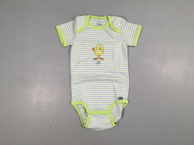 Body m.c rayé vert, blanc, bleu poussin 100% coton, moins cher chez Petit Kiwi