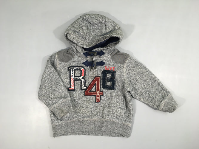 Sweat à capuche bleu marine chiné  "R4G" 100% coton, moins cher chez Petit Kiwi