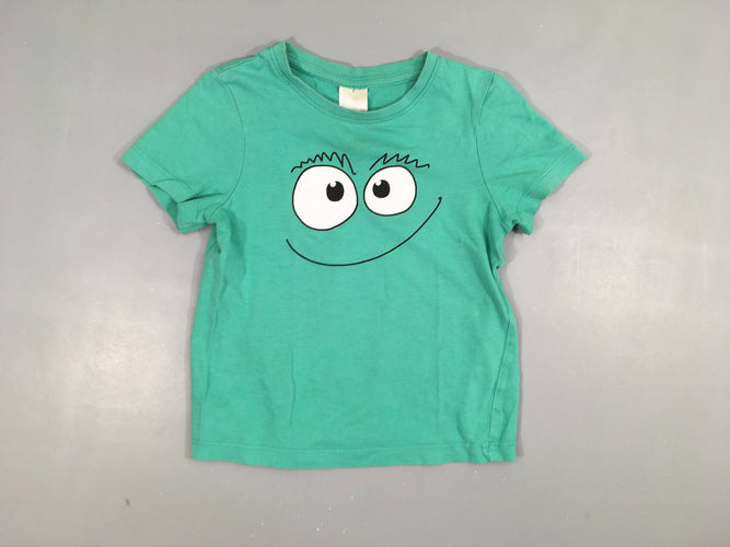 T-shirt m.c turquoise avec yeux et bouche 100% coton, moins cher chez Petit Kiwi