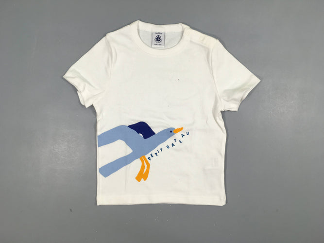 T-shirt m.c blanc , mouette "Petit bateau" 100% coton, moins cher chez Petit Kiwi