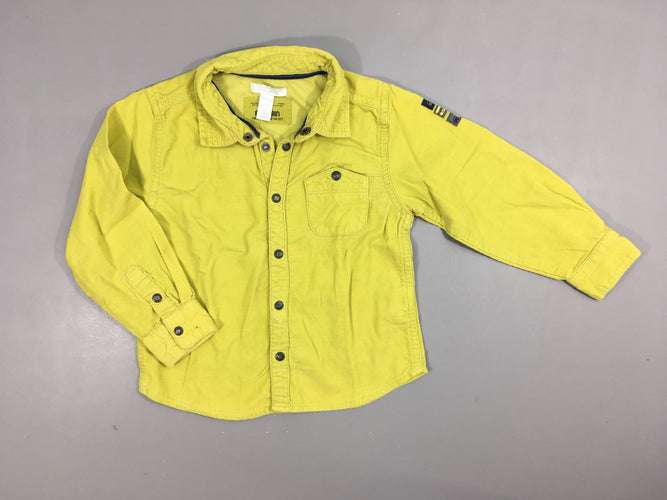 Chemise m.l velours côtelé jaune  anis 100% coton, moins cher chez Petit Kiwi