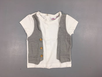 T-shirt m.c blanc avec effet gilet gris flammé superposé 100% coton