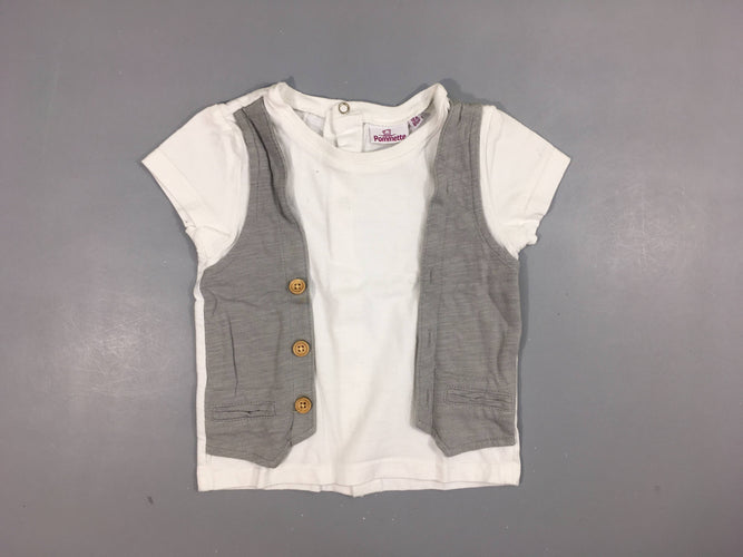 T-shirt m.c blanc avec effet gilet gris flammé superposé 100% coton, moins cher chez Petit Kiwi