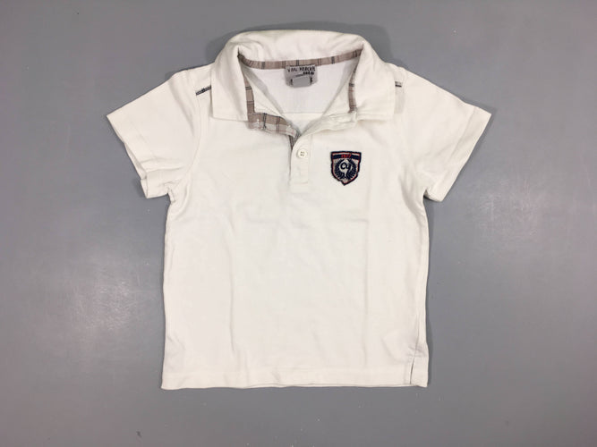 Polo m.c blanc , écusson 100% coton, moins cher chez Petit Kiwi