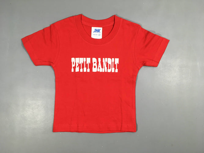 T-shirt m.c rouge flocage blanc "Petit bandit" 100% coton, moins cher chez Petit Kiwi