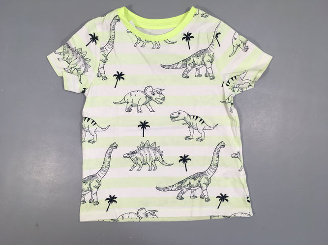 T-shirt m.c blanc rayé jaune néon dinosaures, moins cher chez Petit Kiwi