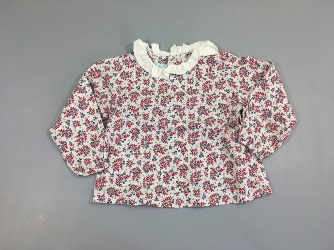 Blouse ml blanc fleurs col, moins cher chez Petit Kiwi