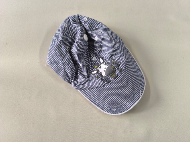 Casquette lignée blanche/bleue zèbre, 49 cm, moins cher chez Petit Kiwi