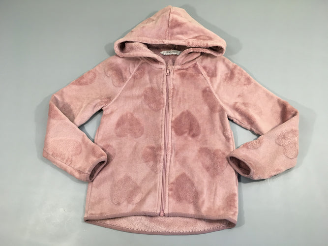 Pull velours zippé coeurs lilas à capuche, moins cher chez Petit Kiwi