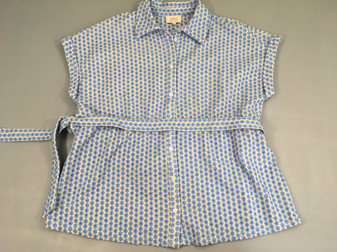 Blouse m.c blanche broderies bleue, atelier maman, moins cher chez Petit Kiwi