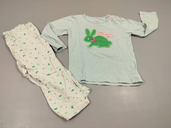 Pyjama 2pcs jersey dessus bleu clair lapin dessous blanc motifs lapins,... petites taches  100% cotons, moins cher chez Petit Kiwi