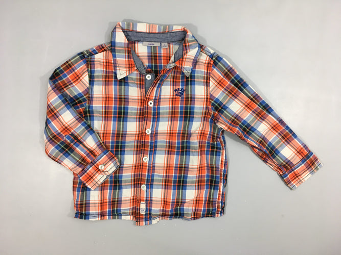 Chemise m.l à carreaux orange, bleu, blanc "Mexx 1986"  100% coton, moins cher chez Petit Kiwi