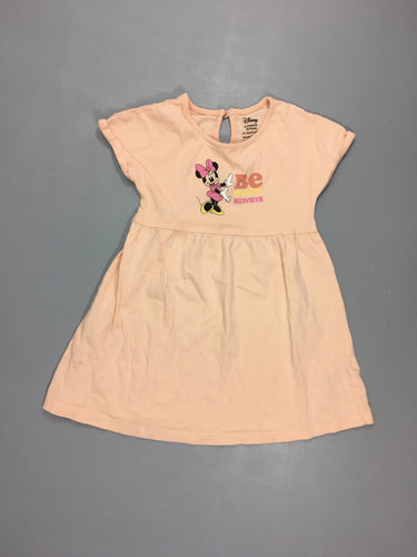 Robe m.c saumon pâle. Minnie "Be happy always" 100% coton, moins cher chez Petit Kiwi