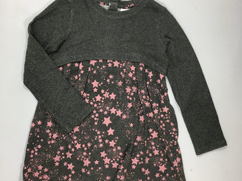 Robe m.l gris chiné , étoiles roses 62% coton 38% polyester