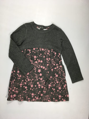 Robe m.l gris chiné , étoiles roses 62% coton 38% polyester, moins cher chez Petit Kiwi