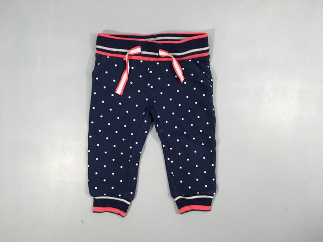 Pantalon jogging bleu marine à pois blancs taille élastique légèrement bouloché  50% coton 50% polyester, moins cher chez Petit Kiwi