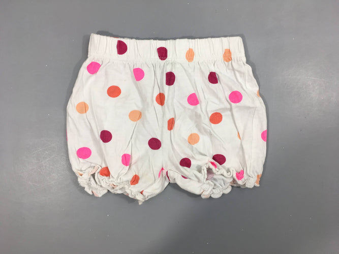 Short blanc à pois roses, orange, ... 100%  coton, moins cher chez Petit Kiwi