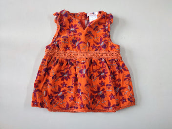 Robe s.m velours côtelé orange à fleurs