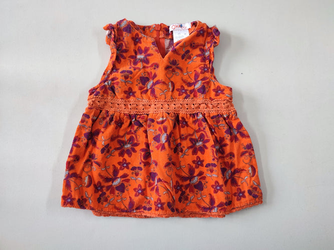 Robe s.m velours côtelé orange à fleurs, moins cher chez Petit Kiwi