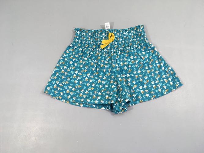 Short molleton bleu fleurs, moins cher chez Petit Kiwi