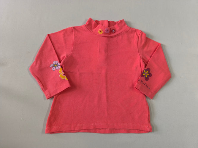 T-shirt m.l col montant orange broderies fleurs au col, moins cher chez Petit Kiwi