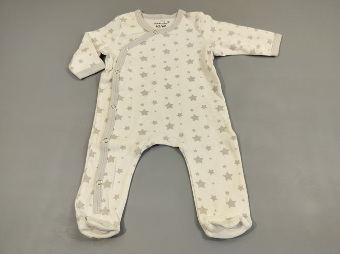 Pyjama jersey blanc étoiles grises, moins cher chez Petit Kiwi