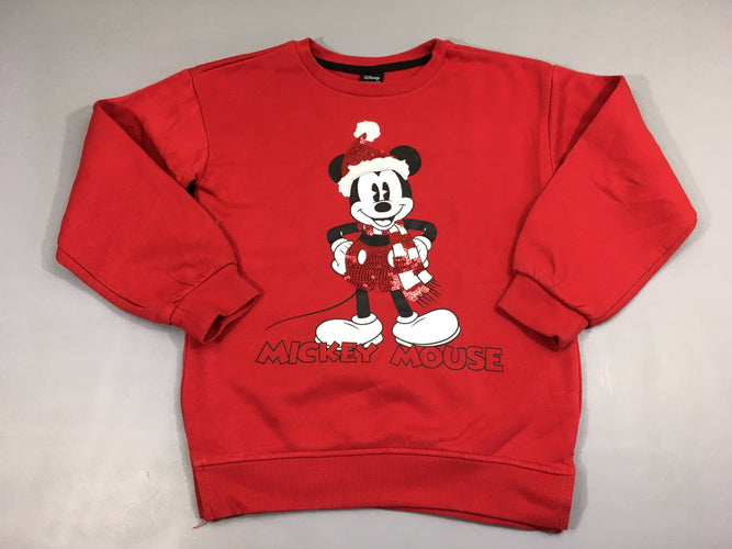 Sweat rouge Mickey Noël, bouloché, moins cher chez Petit Kiwi