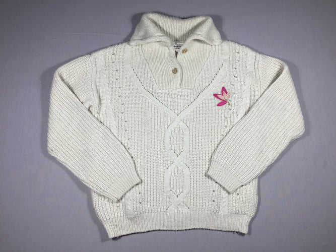 Pull tricot blanc avec fil doré - col montant, moins cher chez Petit Kiwi