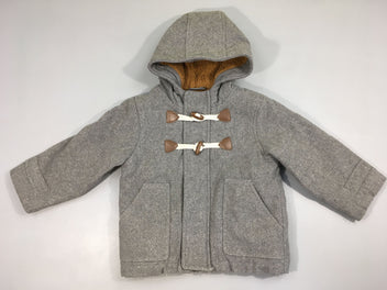 Manteau à capuche tweed gris doublé teddy Légèrement bouloché