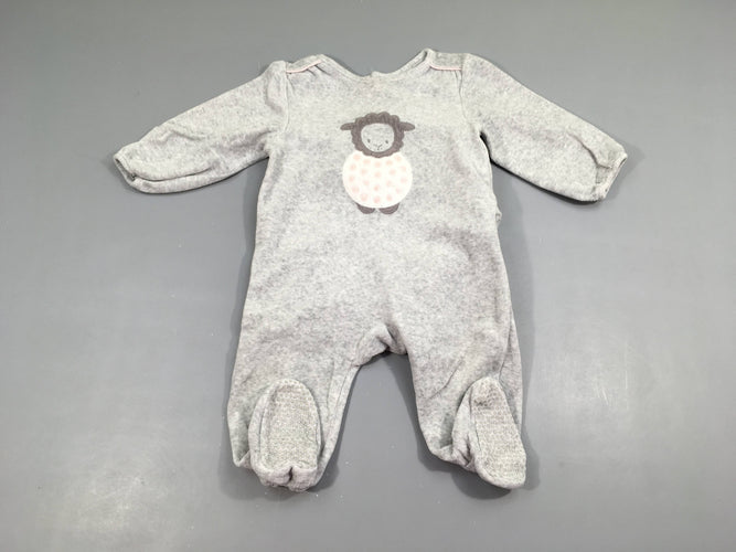 Pyjama velours gris chiné mouton, pieds anti-dérapants, moins cher chez Petit Kiwi