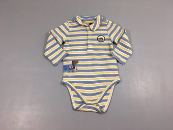 Body m.l col polo blanc rayé bleu/jaune