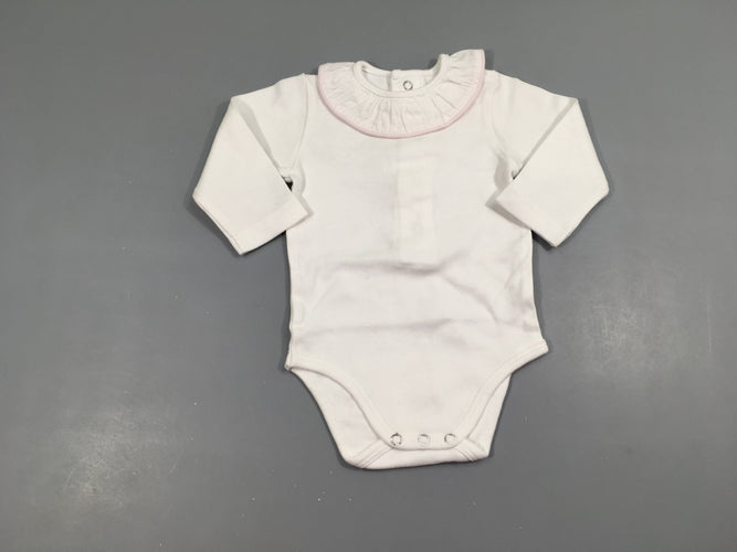 Body m.l blanc col liseret rose, moins cher chez Petit Kiwi