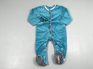 Pyjama velours bleu Paco étoiles, pieds anti-dérapants