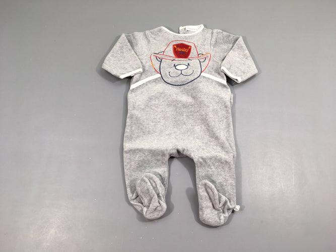 Pyjama velours gris chiné Nouky pompier, moins cher chez Petit Kiwi