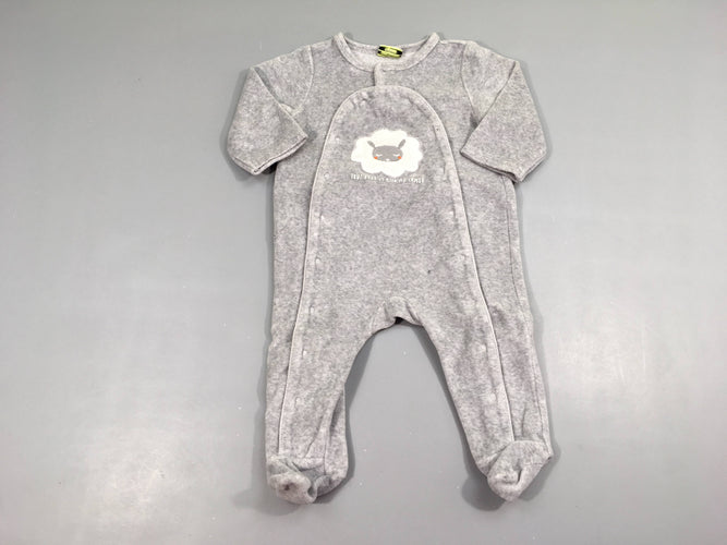 Pyjama velours gris chiné mouton relief, moins cher chez Petit Kiwi